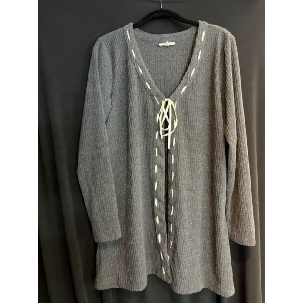 Women's Gray Maurices Long Sleeve Tie Front Cardigan Size L